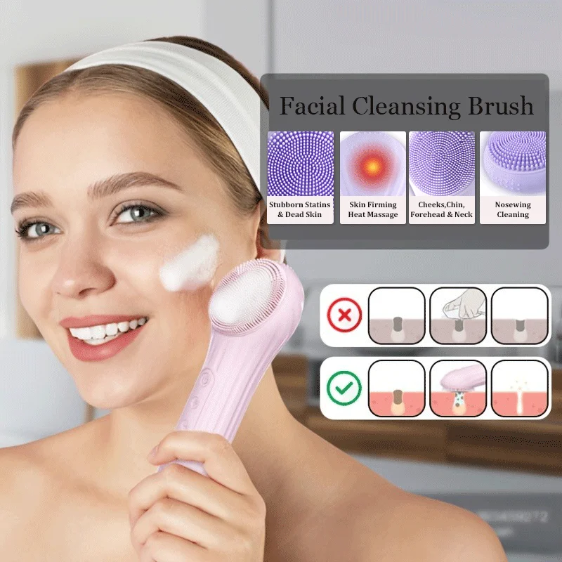 IPX7 Waterproof Facial Cleansing Brush Device Silicone Face Scrubber Exfoliator Cleaner Vibration Massager Deep Cleansing