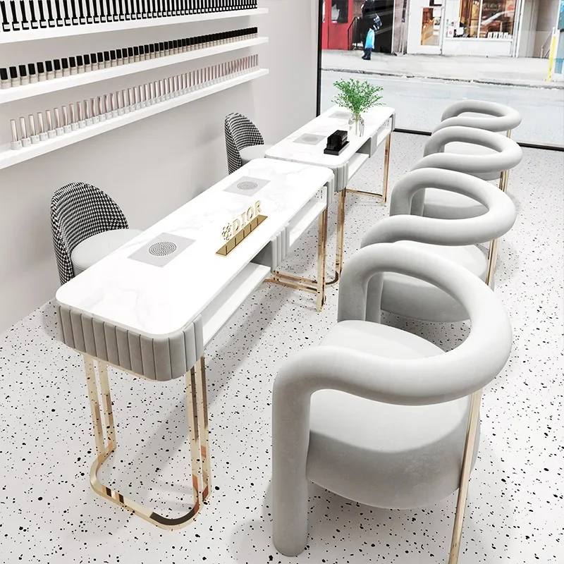 Nail art table and chair set with socket, single and double three-person rock slab nail art table, special price and e****my.