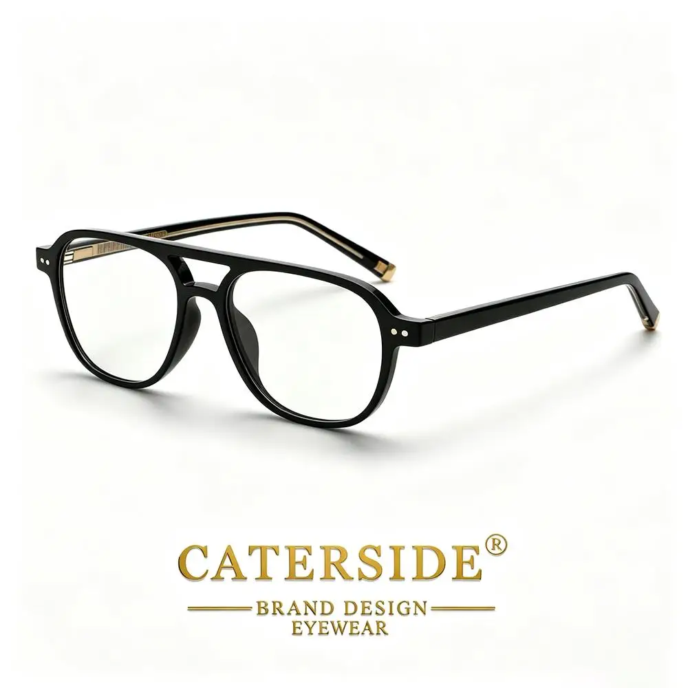 CATERSIDE Herren Pilotenbrille Flache Oberseite Doppelbrücken-Design Federscharnier Brillengestell Damen Anti-Blaulicht-Brille – Detail 4