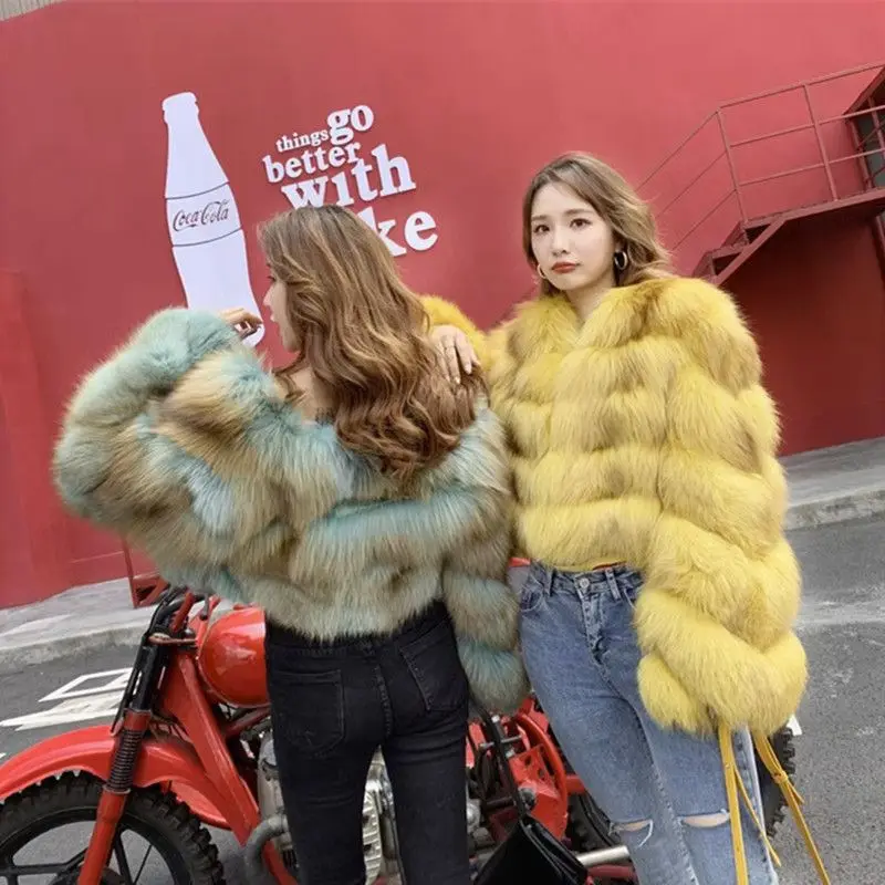 Długi płaszcz z futra damski, krótki krój, nowość zima 2025, młodzieżowy styl, ocieplana kurtka