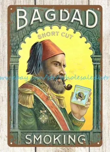 BAGDAD SMOKING TOBACCO 1908 cigarette. metal tin sign wall decor stores plaque