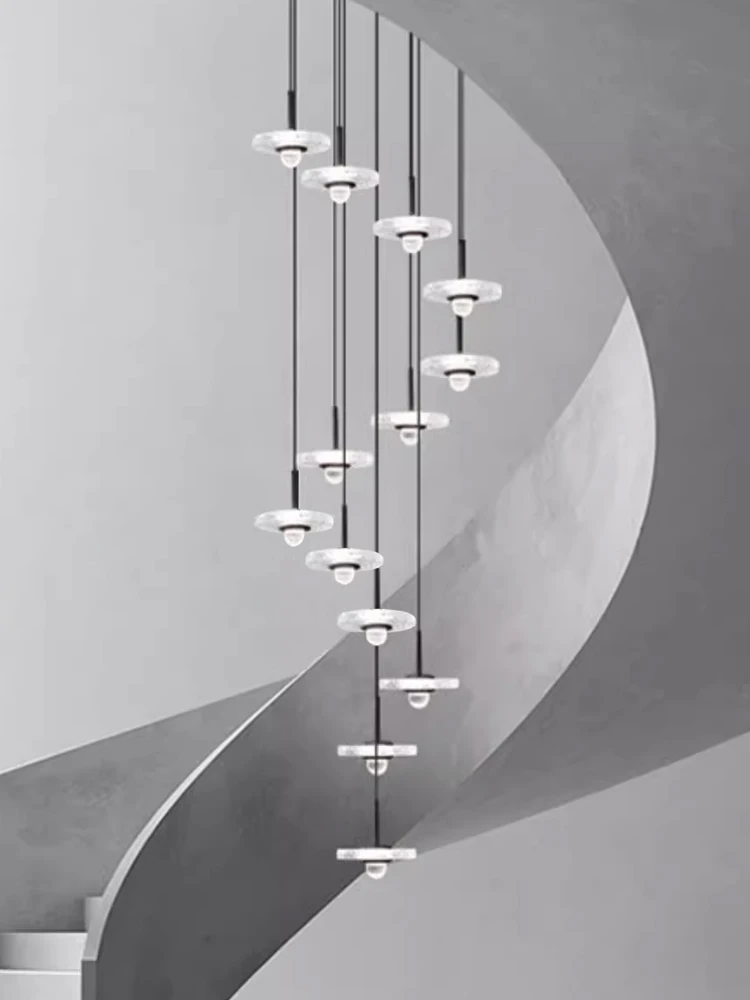 Fashionable staircase chandelier, modern and simple villa ceiling chandelier, designer loft apartment rotating chandelier