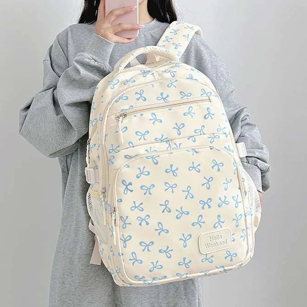 

Daypack Three-piece School Bag Set Casual with Pen Bag Nylon Bow Backpack Crossbody Bag Large Capacity Students School Bag