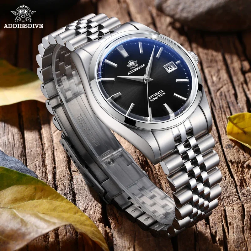 ADDIESDIVE 39mm Business Automatic Mechanical Watch Stainless Steel Calendar Display Dive Men Watches Simple AD2029 Reloj Hombre