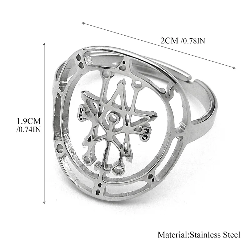 Astaroth Demon Zegel Sleutel Van Solomon Satan Ring Voor Vrouwen Mannen Rvs Black Color Holle Baphomet Verstelbare Ringen Sieraden
