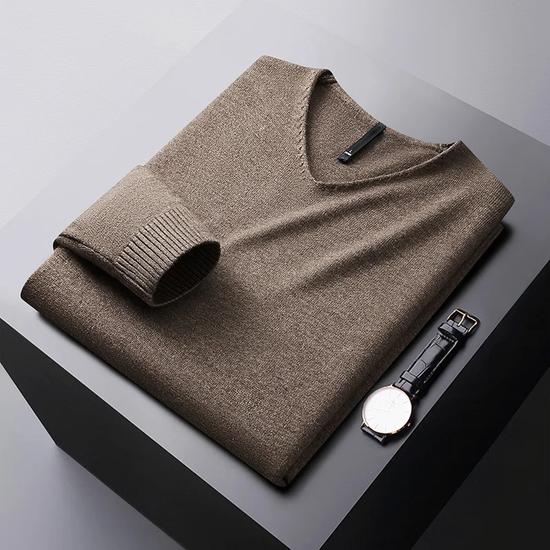 Otoño Invierno suéter con cuello de mezclilla para hombre elástico cómodo cálido resistente al frío top moda casual color puro suéter que combina con todo