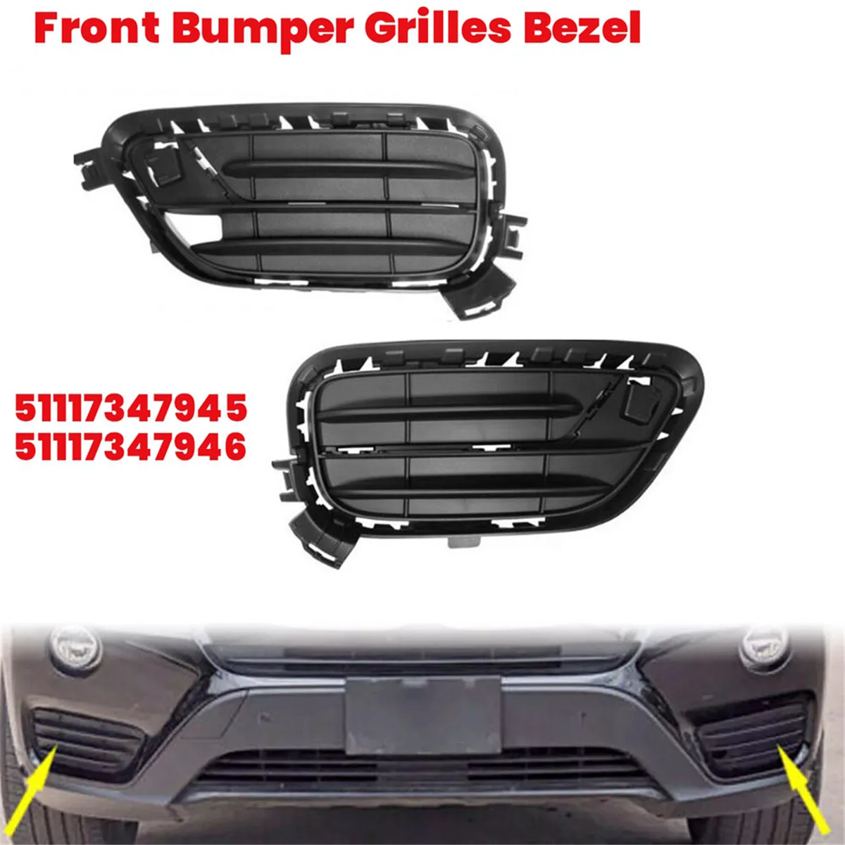 1Pair Car Front Bumper Grilles Bezel for BMW X3 2015-2017 51117347945/51117347946 Lower Grille Trim Cover Frame