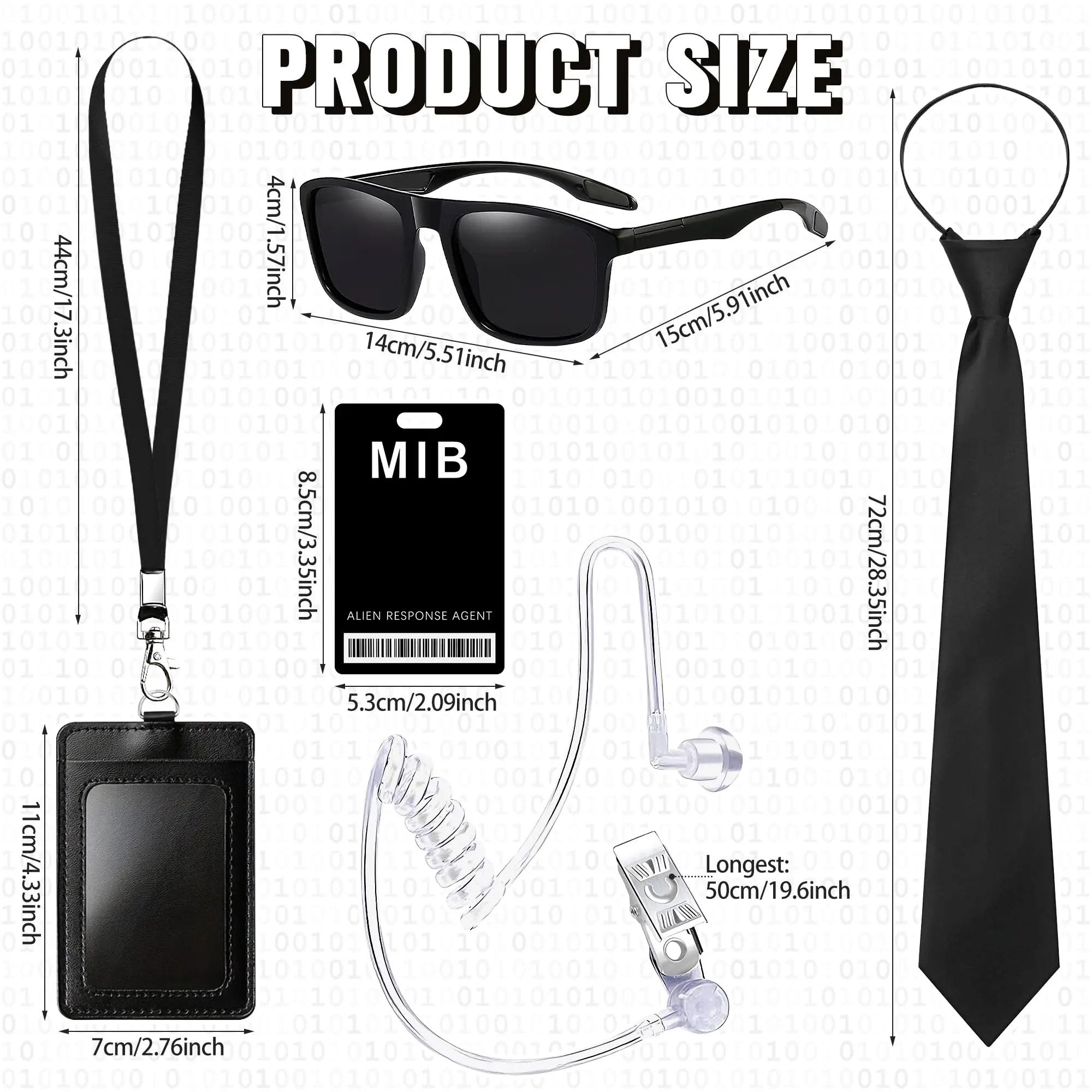 Accesorios de disfraz de agente MIB de 6 piezas, conjunto de disfraz de servicio secreto, accesorios de disfraz de espía para hombres, mujeres y niños para cosplay