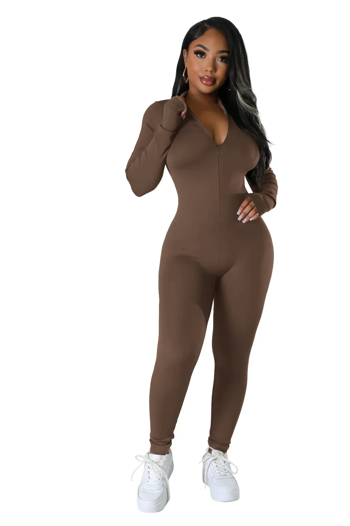 女性ワークアウトジャンプスーツ暖かいフリース長袖ジップフロントアクティブスポーツロンパースワンピース日常生活ナイトクラブパーティー衣装