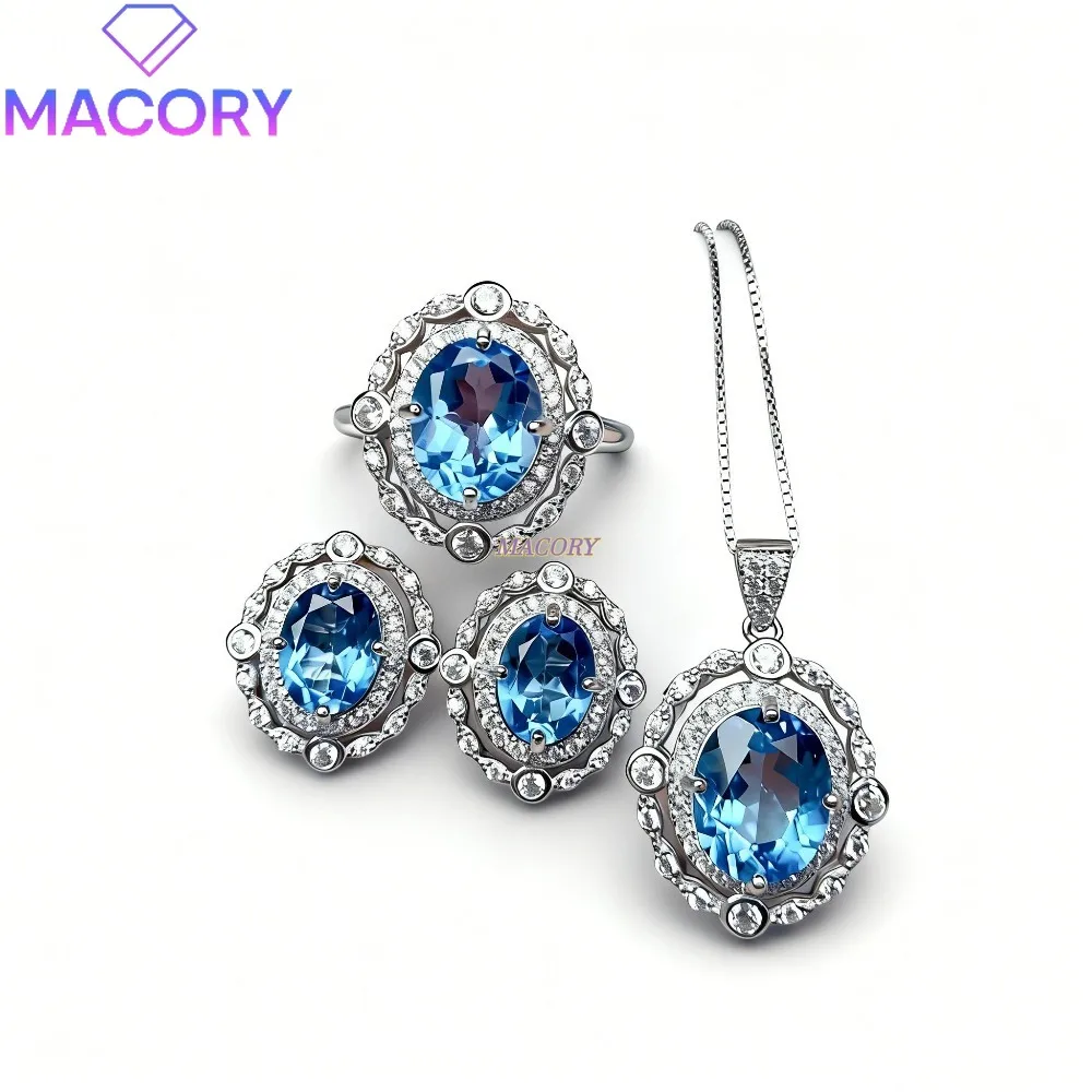 

Женский ювелирный набор из серебра 925 пробы с натуральным топазом, роскошный и изысканный, идеально подходит для подарков на Рождество и День святого Валентина.