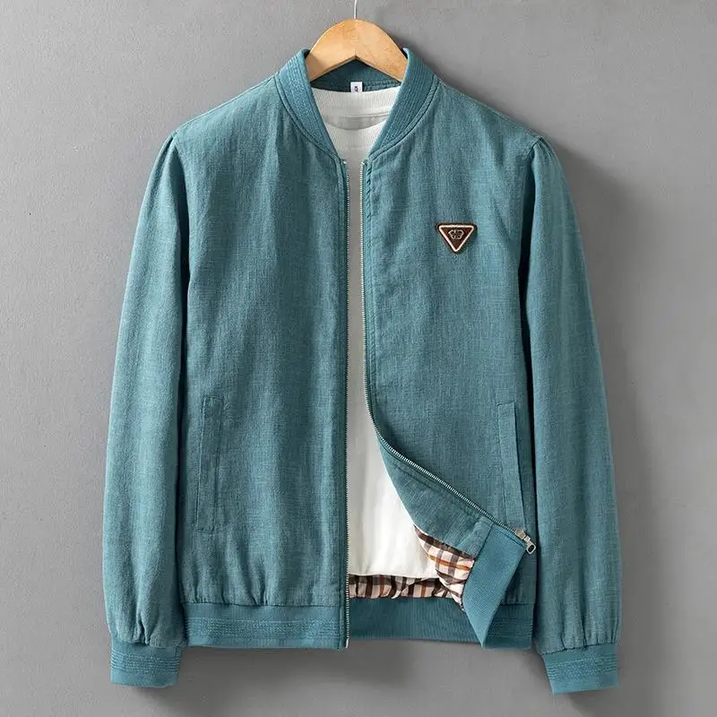 

Loose Cotton Linen Baseball Jaet Men's Autumn Spring Stand Collar Cotton Linen Blend Outerwear Comfortable Breathable