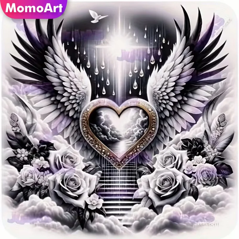 Momoart 5D Diamond Painting Love Heart Wing DIY Acrylic Craft Supplies Rose Flower Diamond Mosaic Landscape Decor for Home