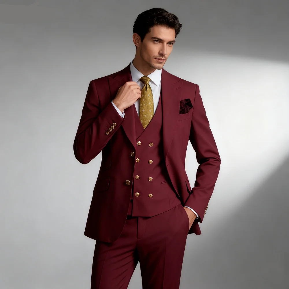 

Slim Fit Prom Suits for Men, Peak Lapel, Male Blazer Vest and Pants, Groom Wedding Tuxedos, Business Formal Party Costume, 3 Pcs