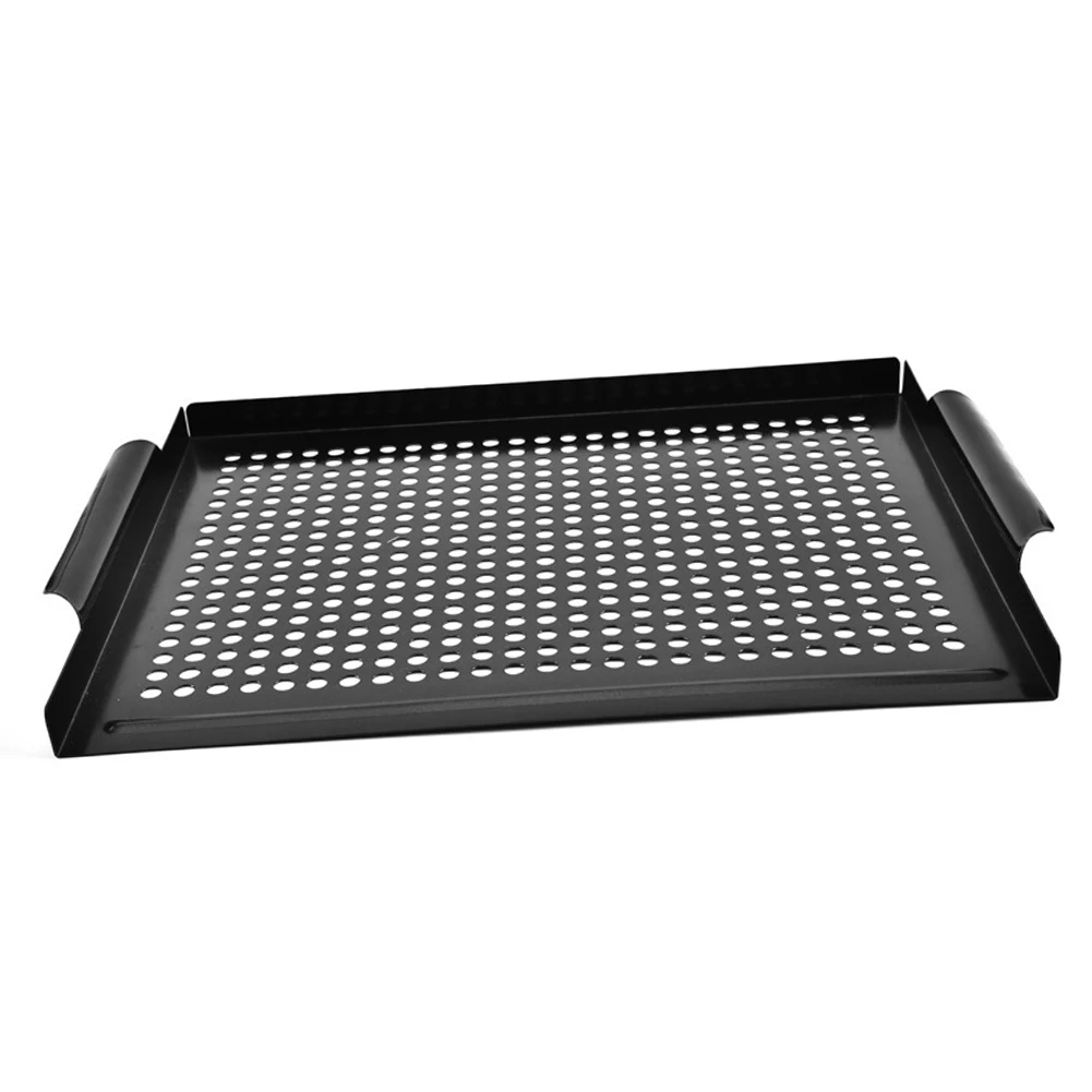 Grill Pan for Camping and Picnic Use Carbon Steel 40.5 x 29 x 2 cm Nonstick Coating Keeps Food from Falling Through Grates