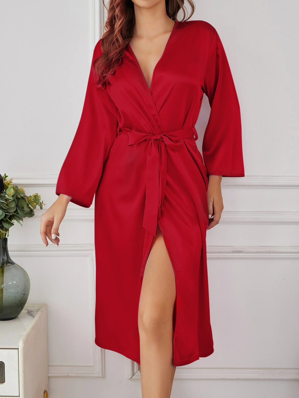 Solid Color Thin Long Sleeve Nightgown Women Summer Homewear Outerwear Draping Soft Casual Loungewear Multi Color Options image 5