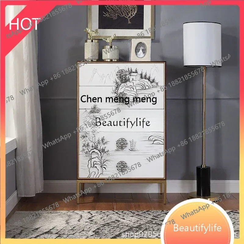 

style Chinese storage cabinet American solid wood living room light luxury painted drawer entrance cabinet ss 8617
