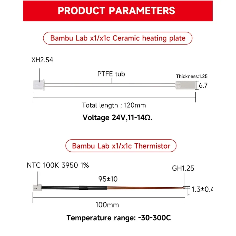 สําหรับ Bambulab Hotend เครื่องทําความร้อน Thermistor 3D เครื่องพิมพ์อุปกรณ์เสริม Thermistor สําหรับ Bambu Lab P1P X1C หลอดความร้อนตลับหมึกเซรามิค 24V