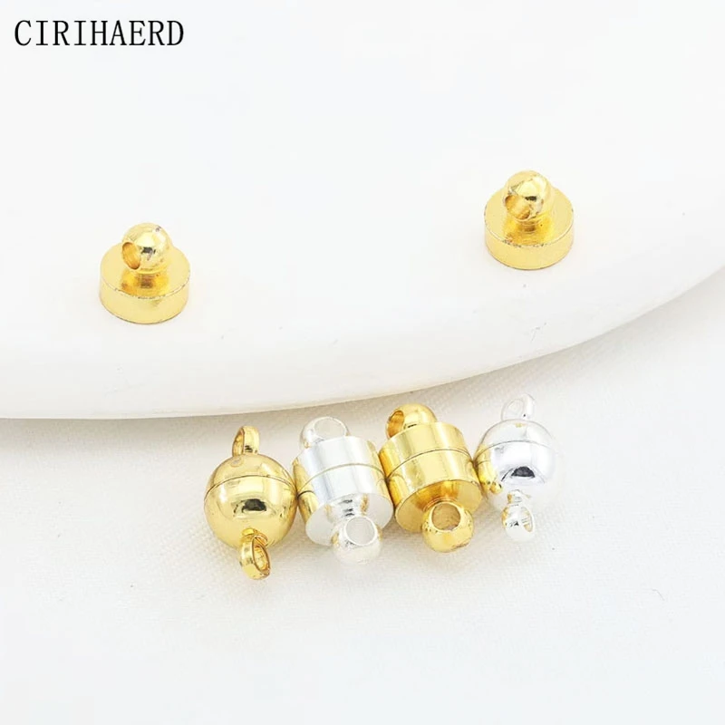 

6mm Cylinder Magnetic Buckle 18K Gold/Silver Plated Brass Necklace End Clasps For Bracelet Jewelry Making Supplies Close Clasps