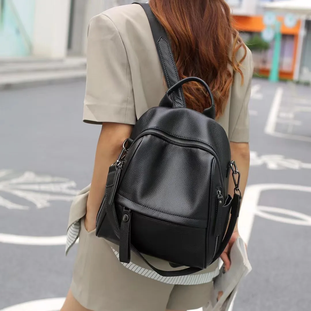 2024 New Genuine leather women\'s Backpack outdoor travel fashion large capacity first layer cowhide Knapsack