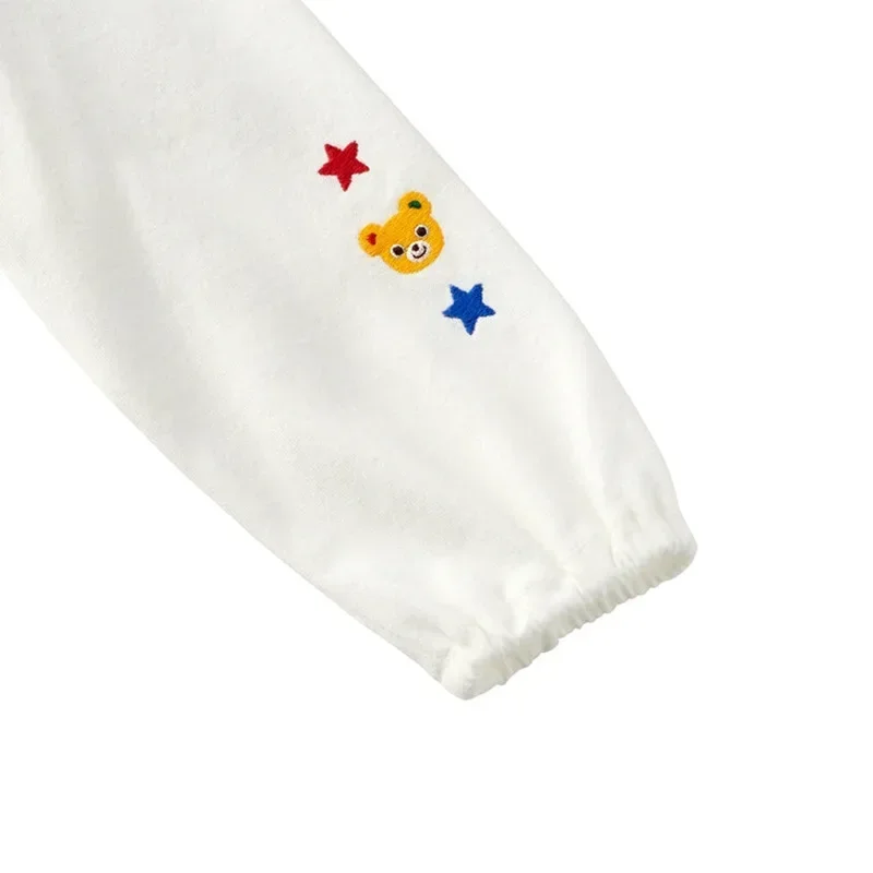 Japanese Children\'s Clothing Spring And Autumn Boys And Girls Flowers Bear Embroidery Lapels Long Sleeves White Shirt Underneath