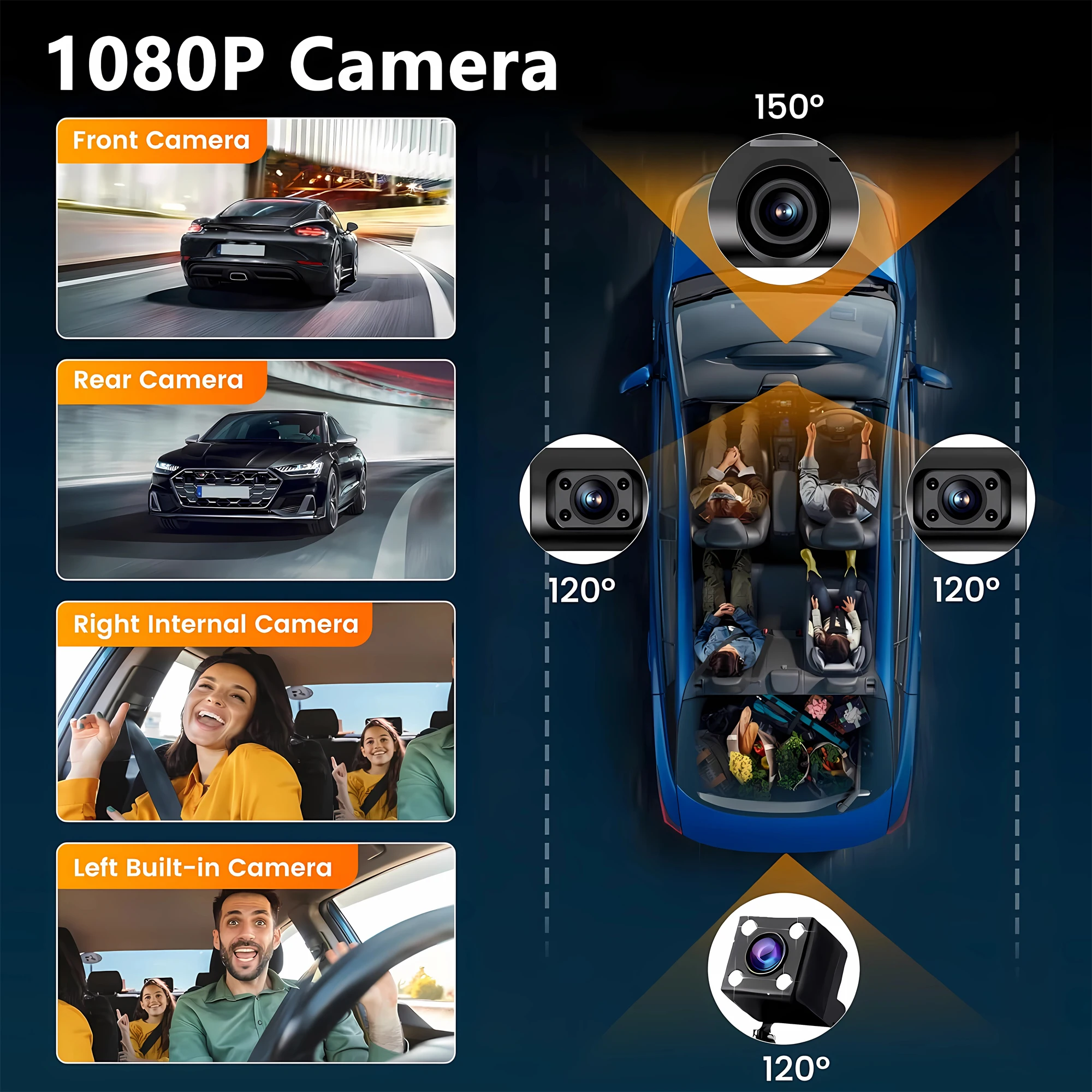 FHD1080P 4 Lens 360 Degree Dash Cam For Cars WIFI APP Car DVR 4-Channel Front Camera Video Recorder Rear View Camera For Vehicle
