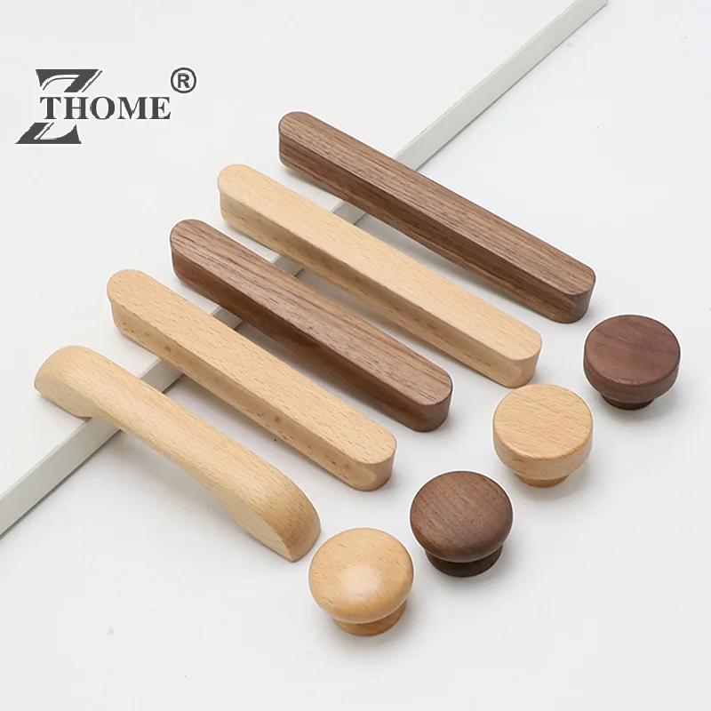 2 Buah Pegangan Furnitur Kayu Alami Lemari Dapur Nordik Pegangan Tarik Lemari dan Laci Kenop Lemari Pakaian Panjang Tarik