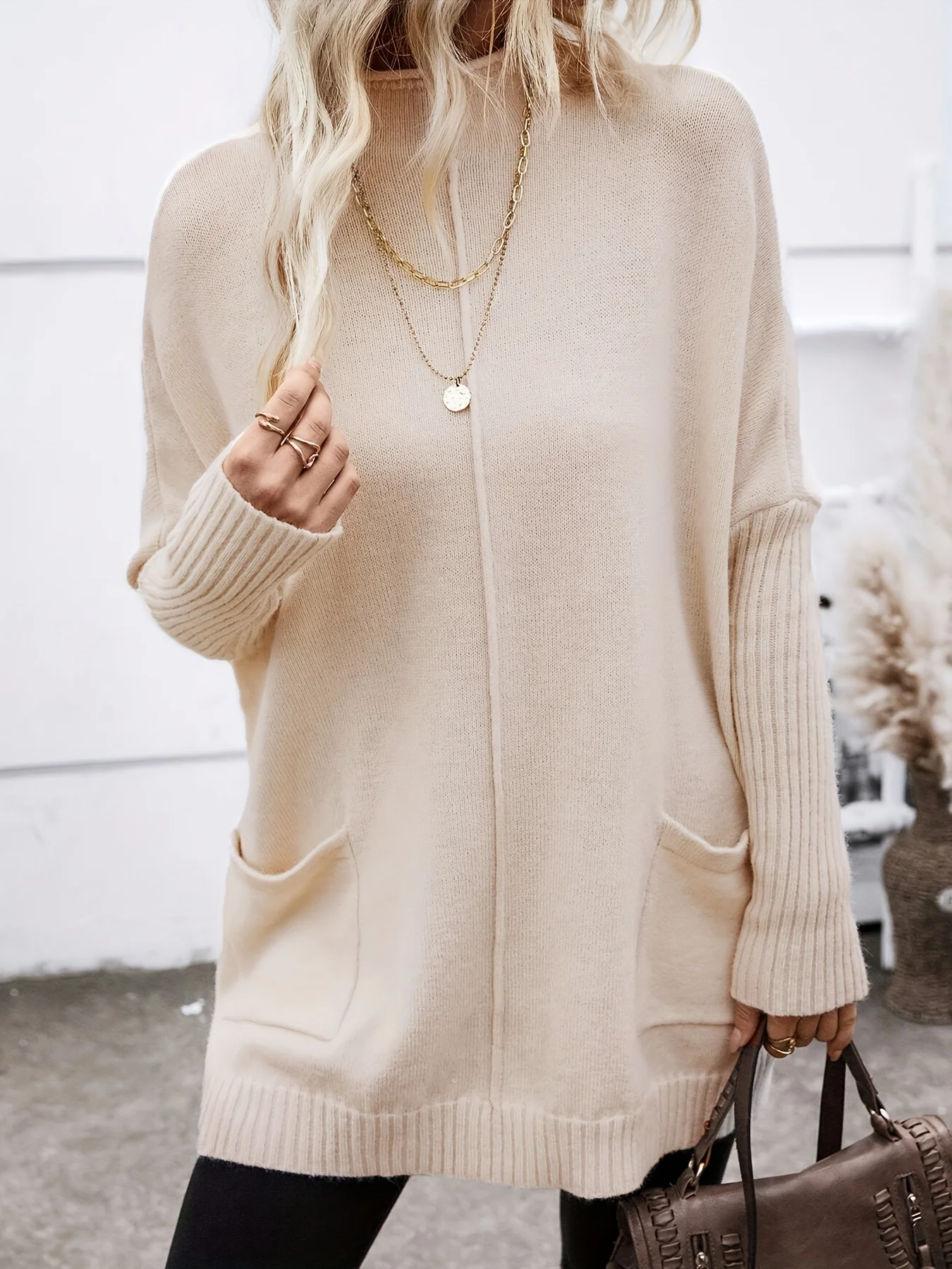 

Women's Spring and Autumn Long Round Neck Loose Casual Versatile Soft and Comfortable Knitted Pullover