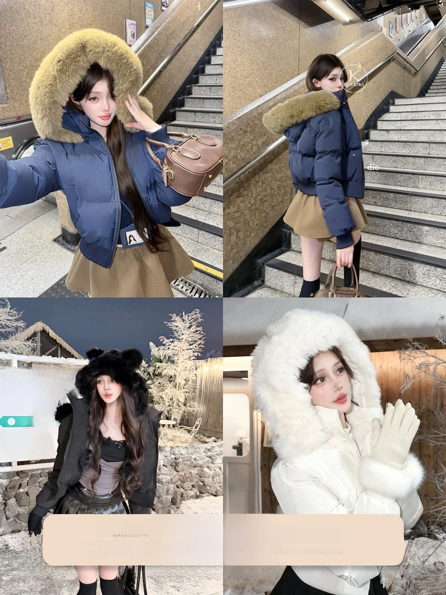 

Joykiki South Fiona ort Thiened Warm Coat Blue Collar Cotton Jaet Ladies Sweet Sle Stand Version Winter New Arrival