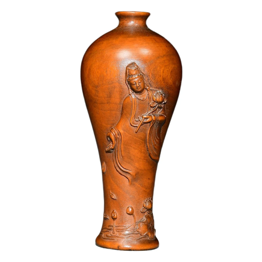 Statues en bois pour la décoration de la maison, vase Guanyin sculpté en bois, lotus bouddhiste, compassion orientale, harmonie, pureté, bénédiction