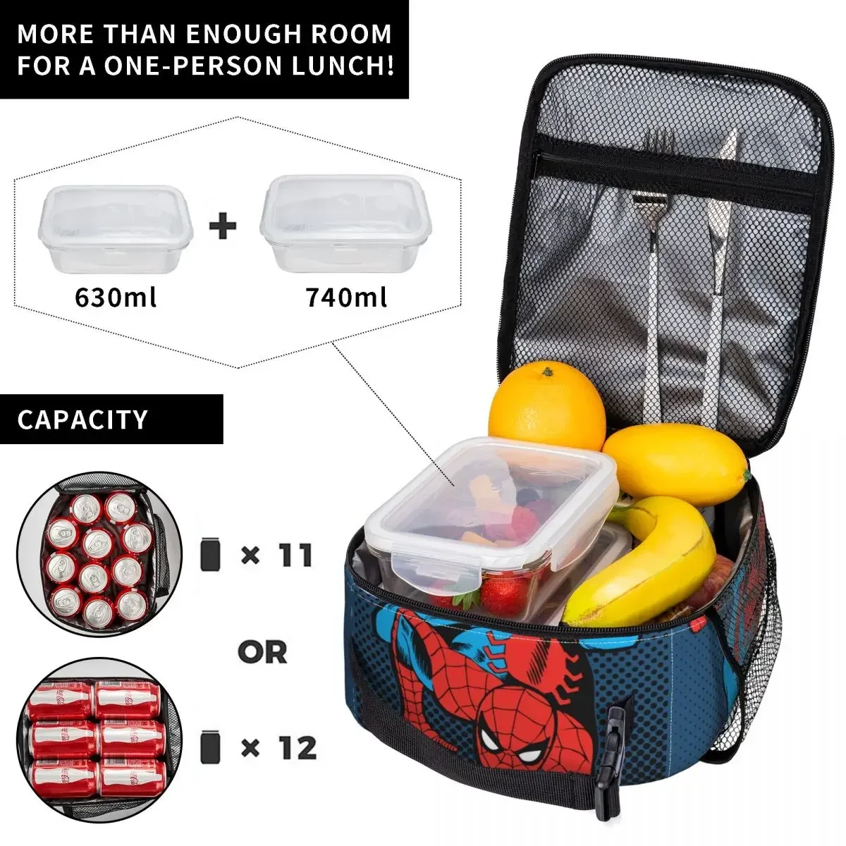 Retro Spider Man Wall Crawl Insulated Lunch Bag Thermal Bag Lunch Container Portable Tote Lunch Box Food Handbags College Picnic