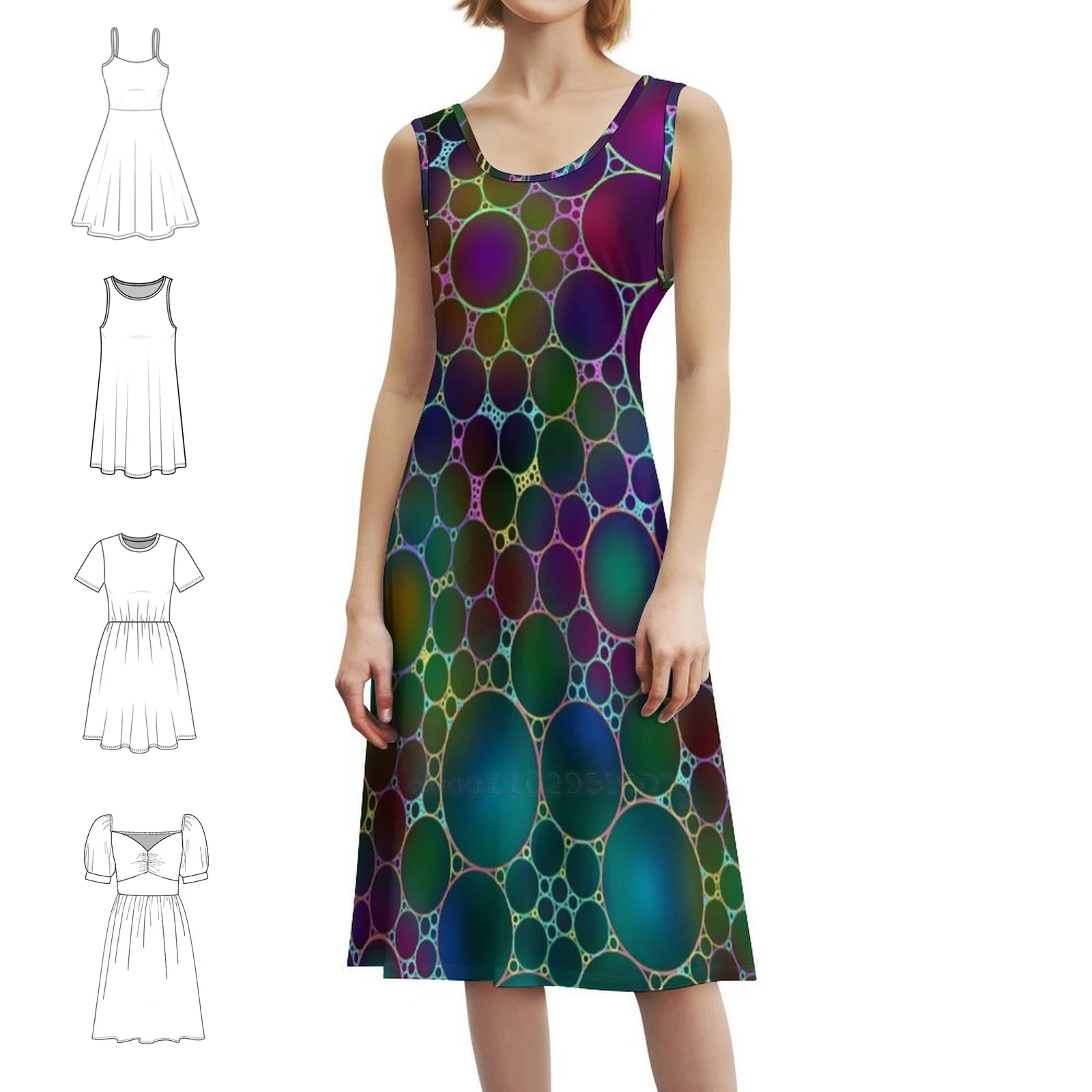 

Psychedelic Bubbles Preppy Style Mini Dress For Women A-Line Loose Fit Casual Day Dress Psychedelic Bubbles 70S Seventies