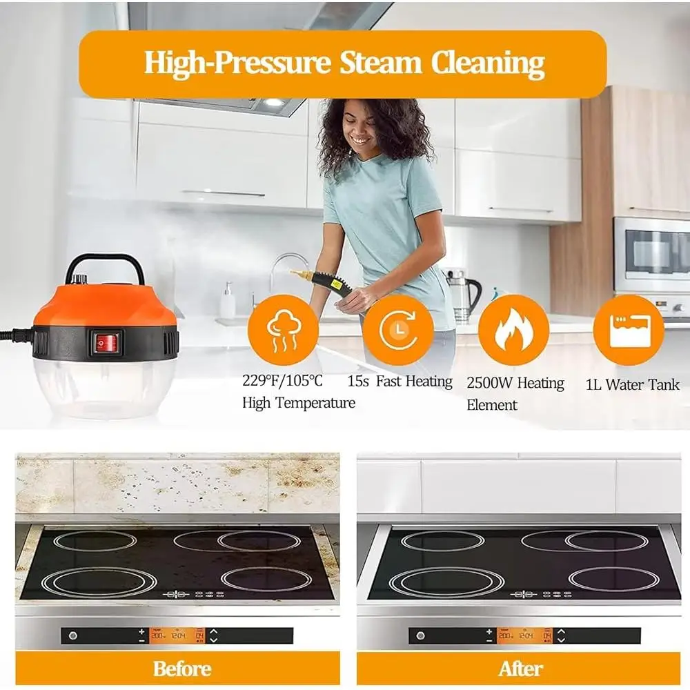 2500W 휴대용 스팀 청소기 가정용 청소를위한 고압 휴대용 기선 여러 액세서리가있는 자동차 실내 장식 주방