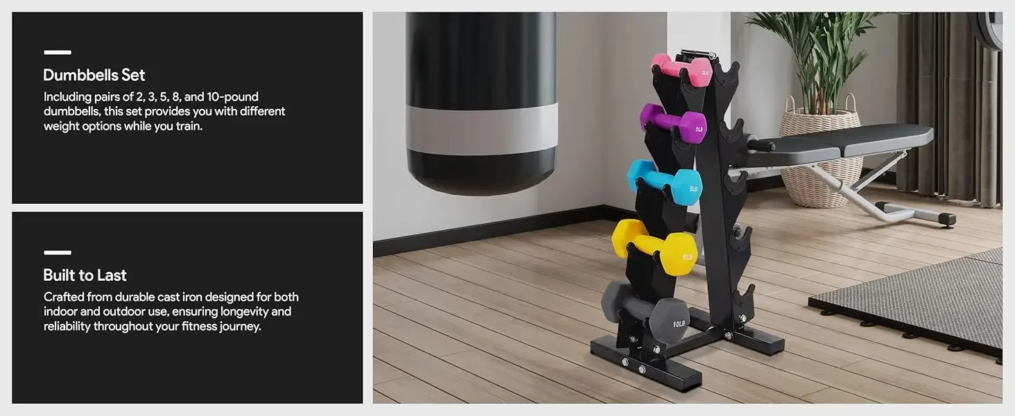BalanceFrom Fitness 2, 3, 5, 8 & 10 Pound Neoprene Coated Dumbbell Set with Rack