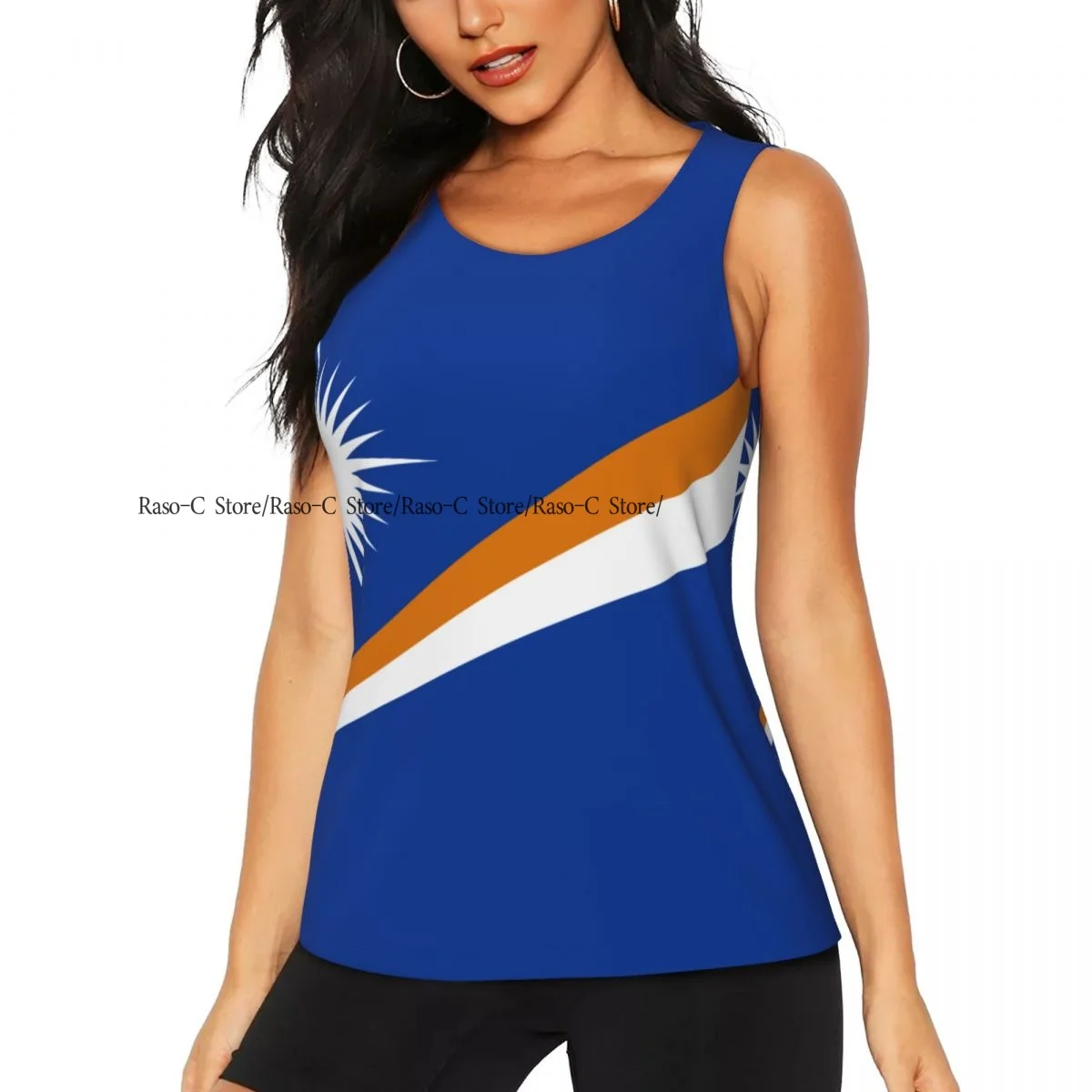 Women Sexy Vest Flag Of The Marshall Islands Sleeveless Round Neck Tank Tops Female Casual Basic Camisole