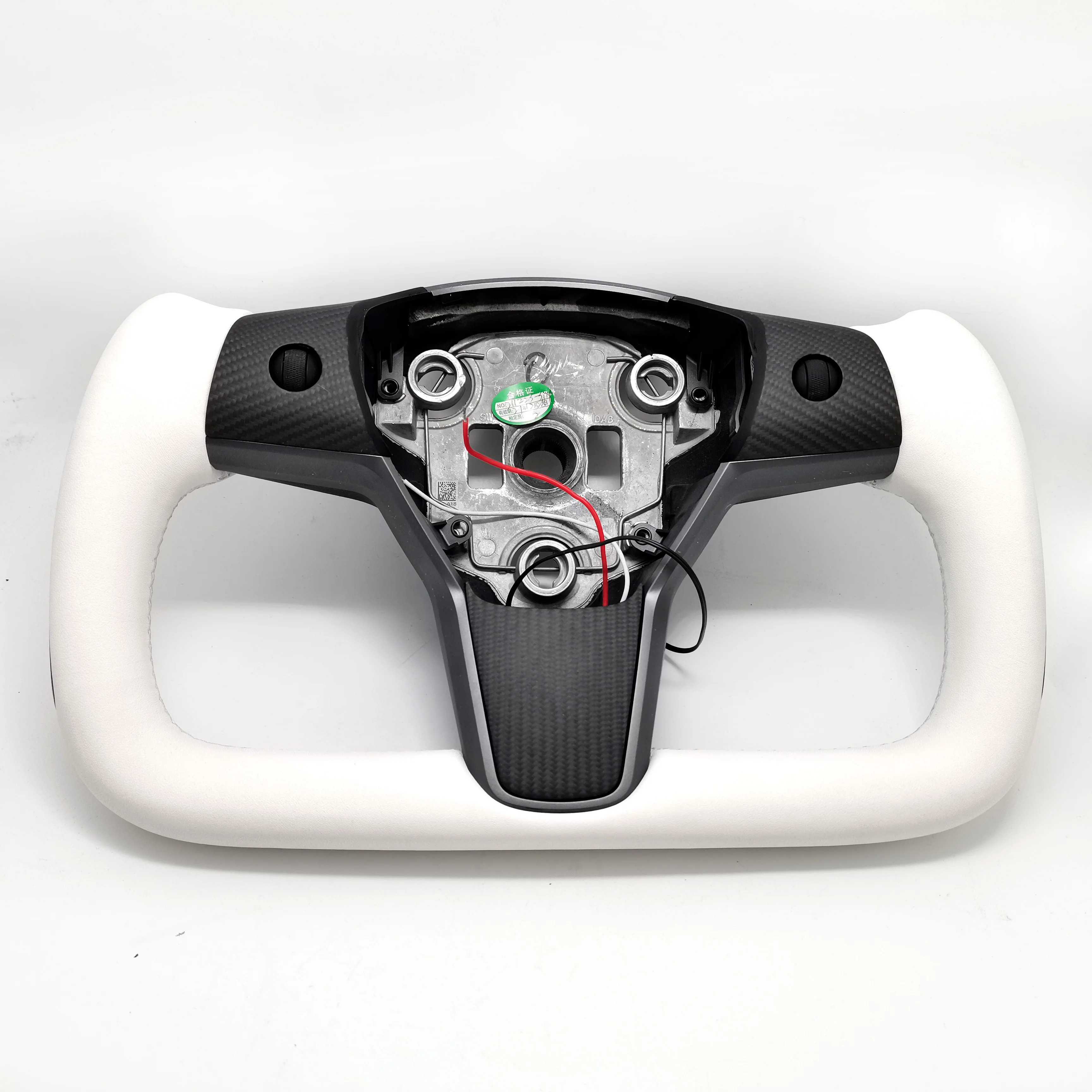 Yoke Steering Wheel DIY White Leather Black Carbon Fiber 2017 2018 2019 2020 2021 2022 For Tesla Model 3 Model Y