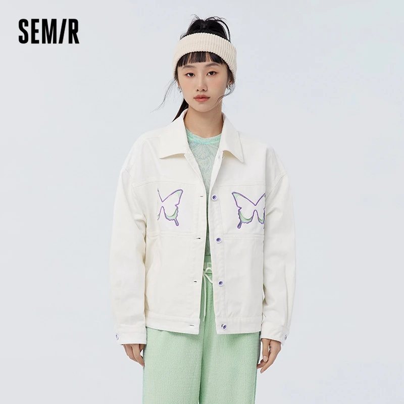 Semir Women Outerwear Design Feel Butterfly Loose 2023 Spring New Cotton Lapel Jacket Sweet Cool Girl Trend