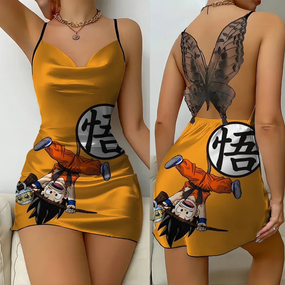 

2024 New Home Ladies Suspender Dress Anime Play Dragon Ball Print V-neck Lace Sexy Fashion Comfortable Dress Clothing
