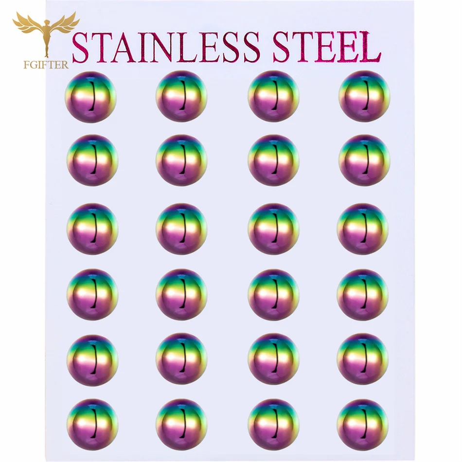 

12 Pairs Colorful Solid Ball Earrings Set 2-8mm Small Big Globe Ear Studs Stainless Steel Piercing Jewelry Women Men Accessories