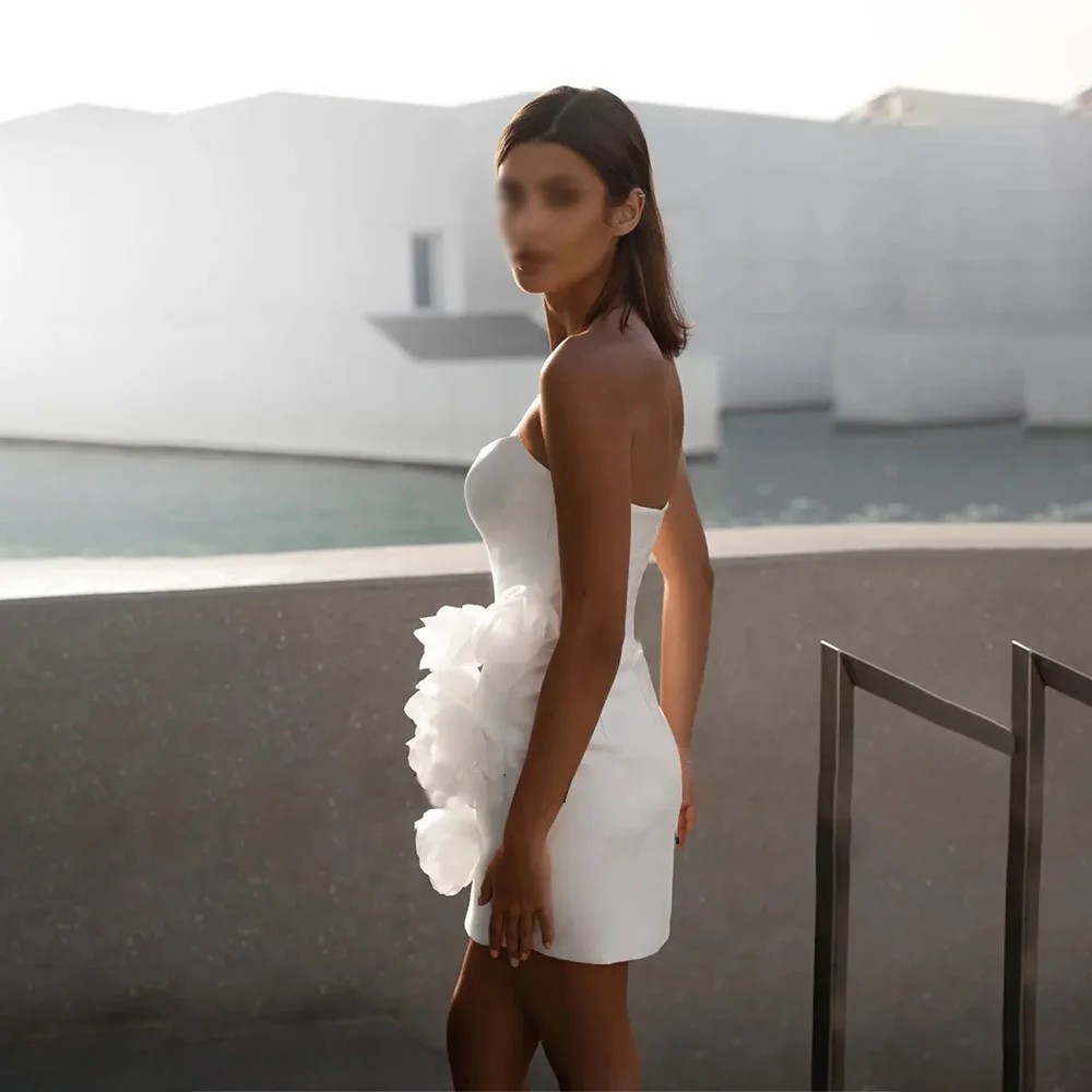

Mini Satin Wedding Dress Sexy Backless Sheath Mini Dresses for Bridal Bridesmaid Party Holiday Prom Cocktail Homecoming