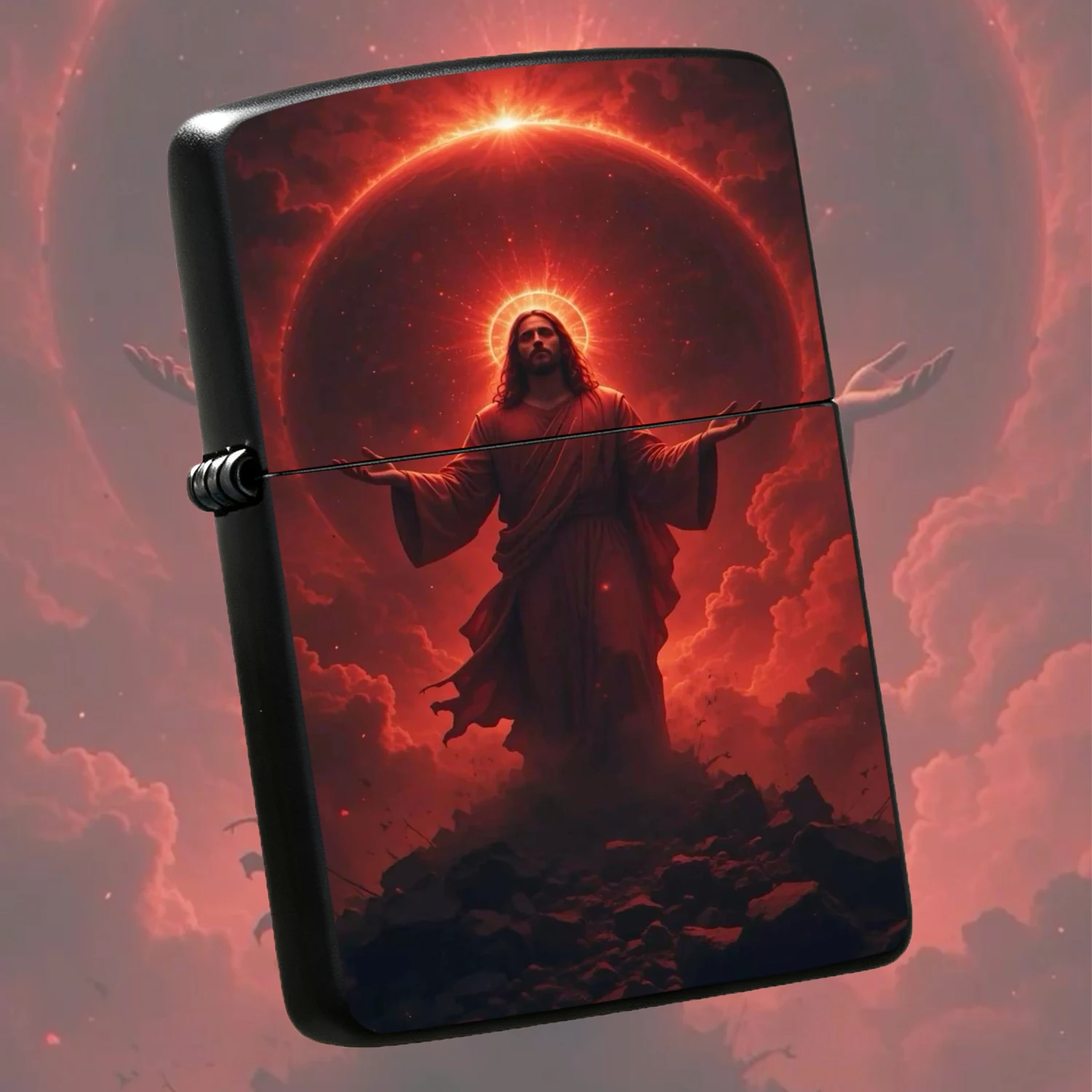 Vintage Red Aura Holy Light Jesus Themed, Windproof Durable Sturdy Body, Portable With Spiritual Faith Mark, Ideal For Believers Daily Use, Religious Cultural Peripheral Gift, Practical Present For And Gifting A Fun And Humorous Lighter