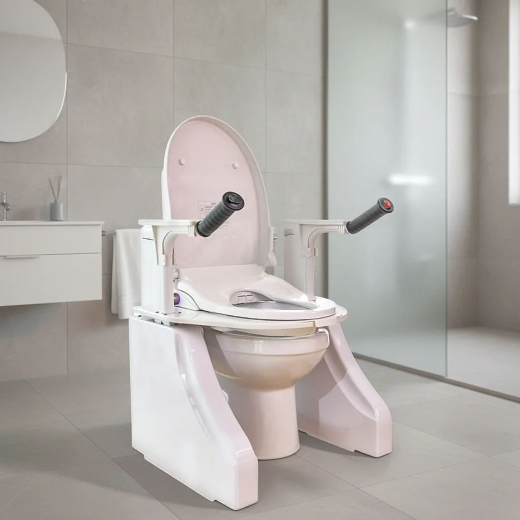 

Transfer Toilet Chair, ABS 60.6x52.5x71 CM Patient Lift Commode, Elderly Stand Assist, Power Lift Seat, Senior Independence Aid