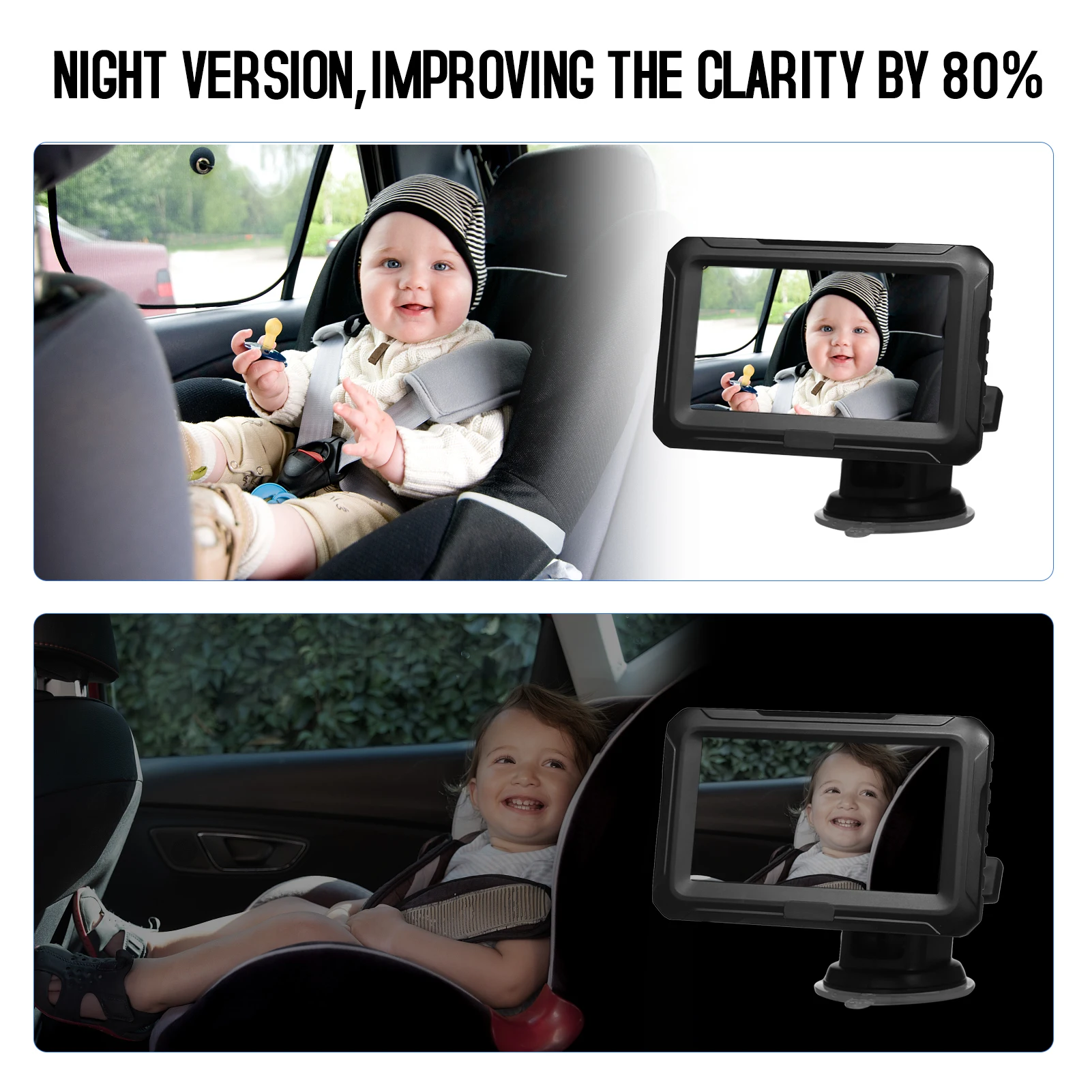 Rear View Monitor 4.3\'\' IPS Screen Baby Car Mirror Adjustable Wide View Angle for Infants Kids Pets Night Vision Function