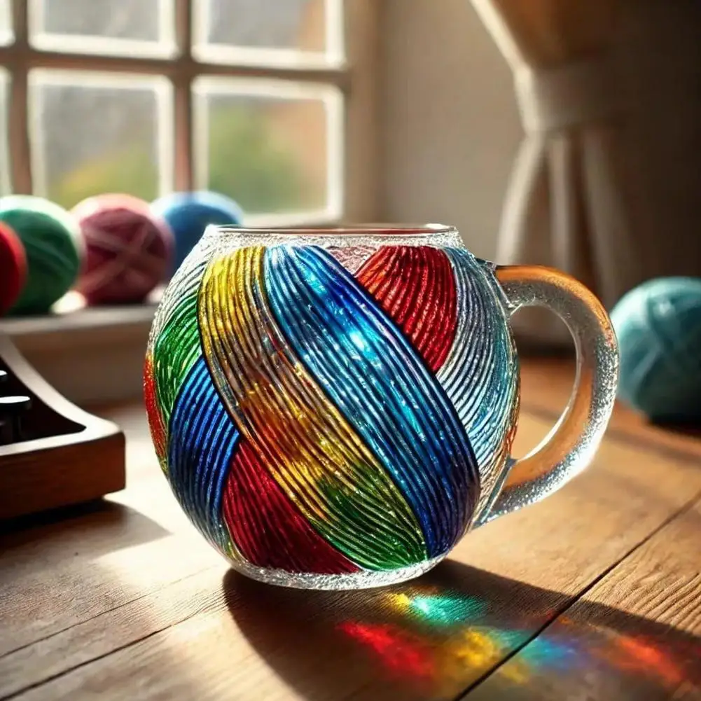 

Resin Coffee Mug for Hot Drinks Coffee Cup with Handle Hand Painted Resin Coffee Mug with Colored Yarn Ball Drink Cup