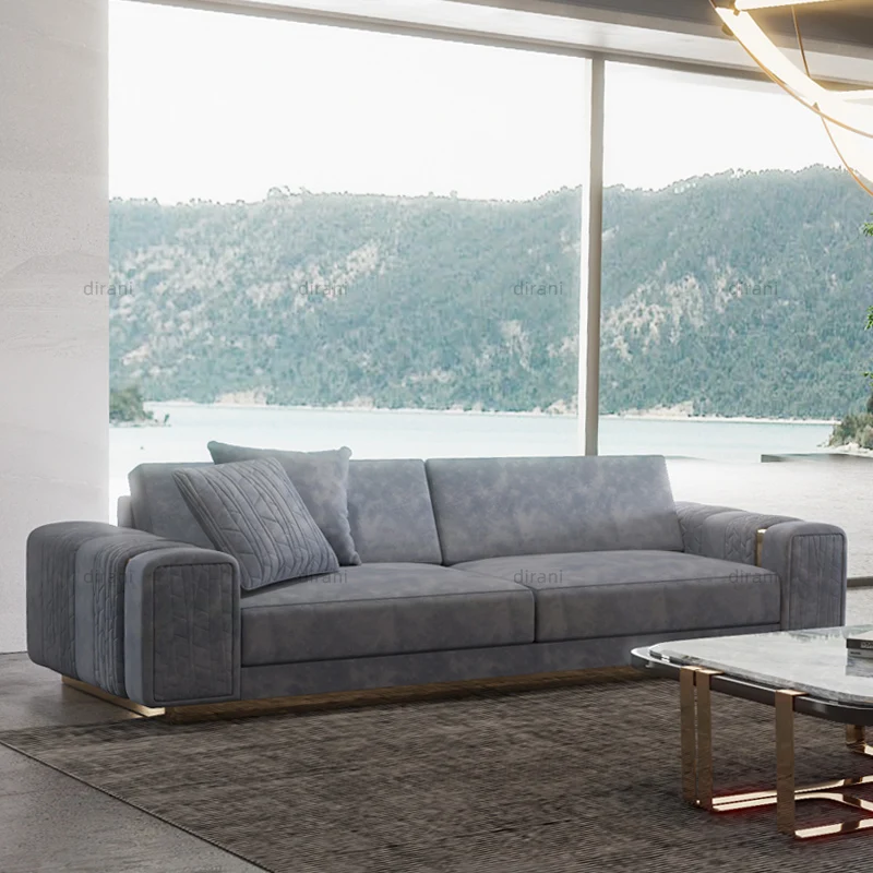 

# Hot Sales Villa Gray Fixed Couch Living Room Furniture De Luxury Sofas House Modern Italian Leather Luxury Sofa