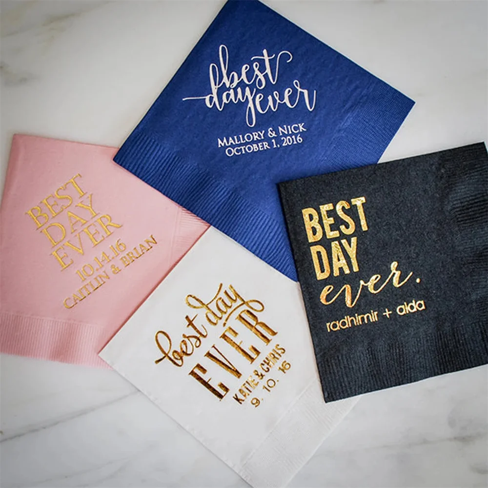 

50PCS Best Day Ever Party Napkins, Personalized Wedding Napkins, Custom Printed Napkins, Personalized Cocktail Napkins, Monogram