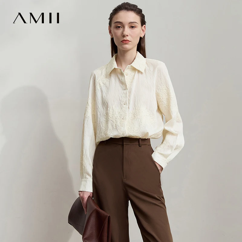 

AMII Women's Shirt 2025 Autumn New Blouse Ladies Embroidery Solid Loose Elegant Versatile Long Sleeve Tops For Woman 12543148