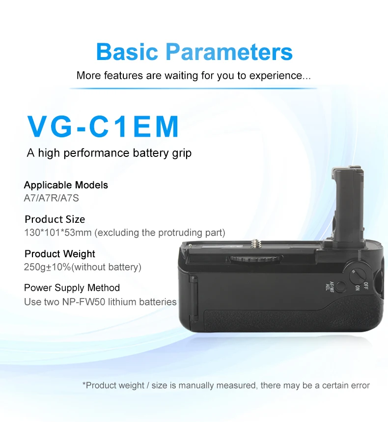 VG-C1EM Vertikaler Batteriegriff für Sony A7 A7S A7R Spiegellose Kameras Doppelte NP-FW50 Steckplätze Vollformat-Handgriff für Porträtaufnahmen – Detail 8