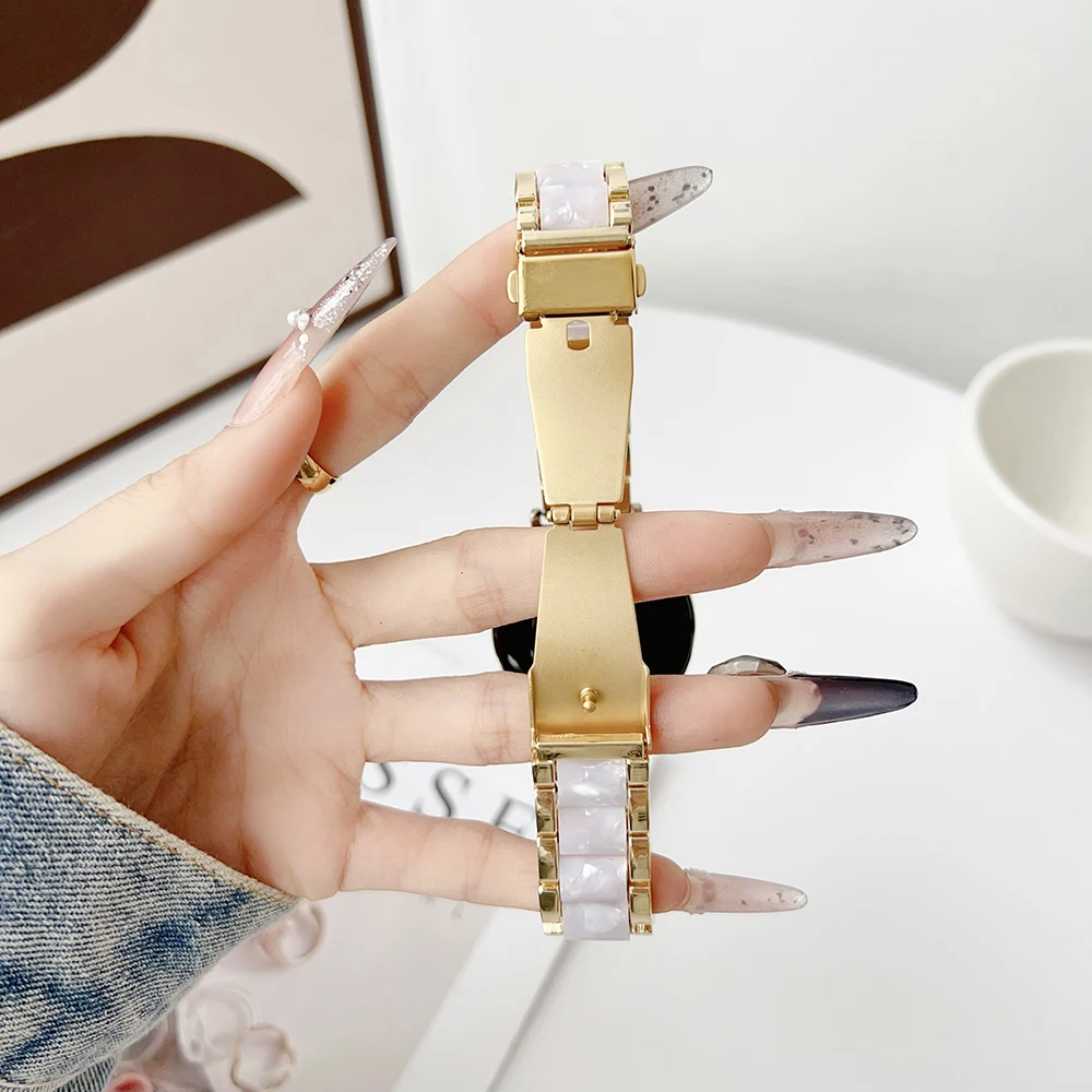 Correa de resina de lujo para mujer, pulsera de 18mm para Huawei GT5/GT4, banda de acero inoxidable para niña, accesorios de reloj Samsung, regalo
