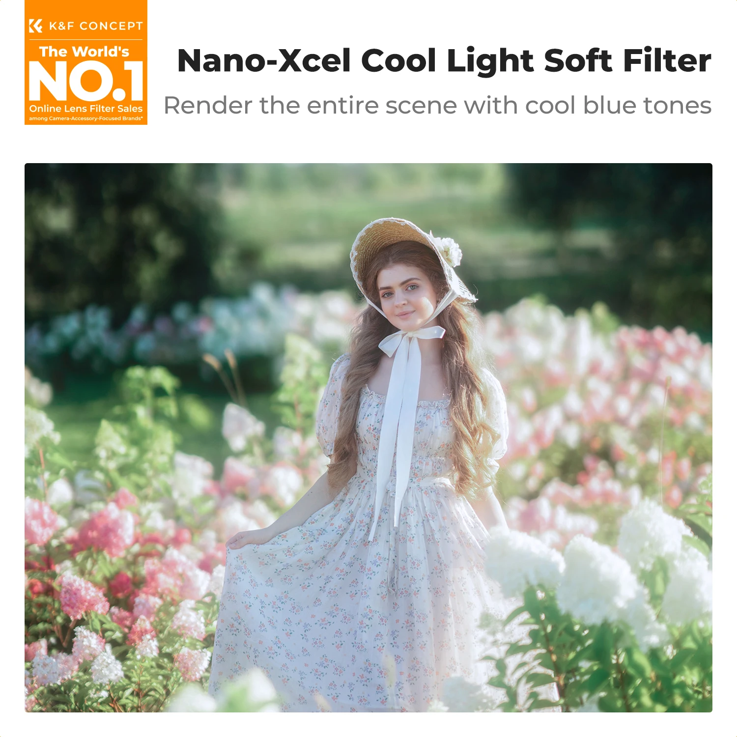 K&F CONCEPT 49-82mm Cool Tone Soft Focus 1/4 Filter Cinematic Blue Mist Glow Lens Filter for Portrait Night Video Cool Blue Tone