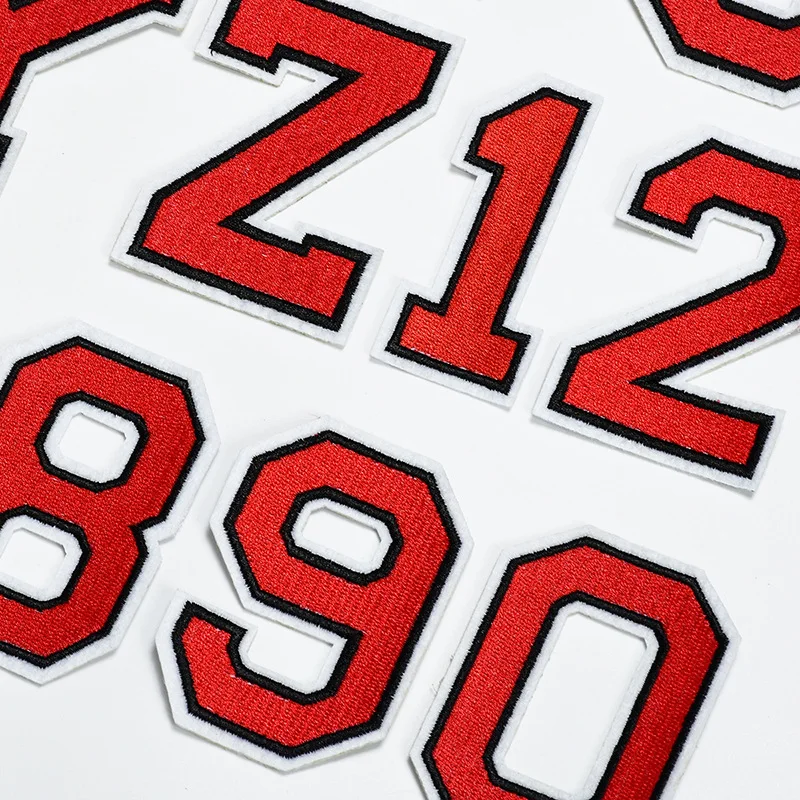 Red Embroidered Letters Iron On Patch Jersey Number Figures Appliques Alphabet Uniform Stickers Clothing Sew Name Badge 11.3cm